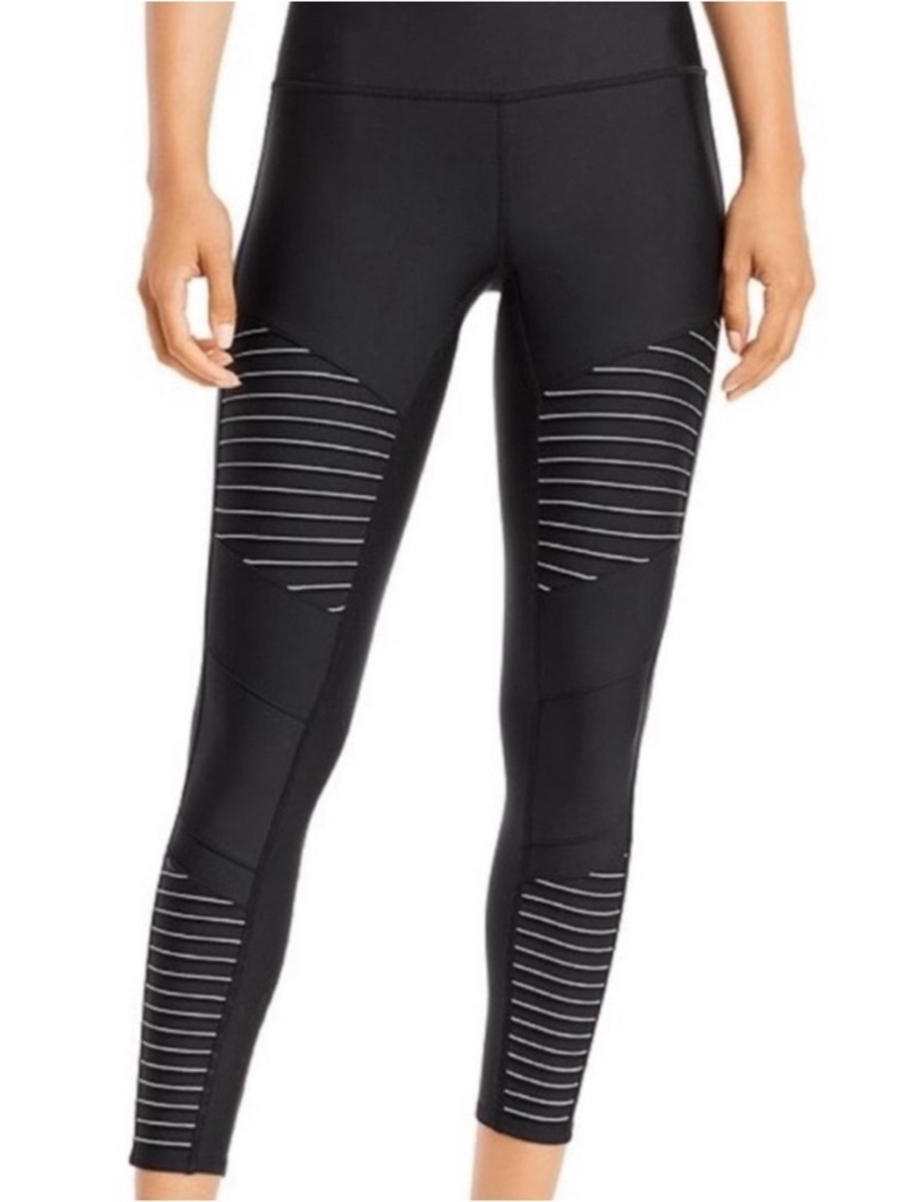 Alo Yoga Moto Leggings XS Black High Waist Reflective Striped Athletic Pants